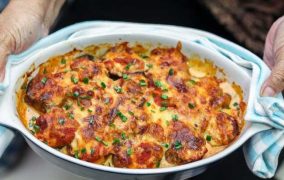 صينية الدجاج بالكريمة والباذنجان